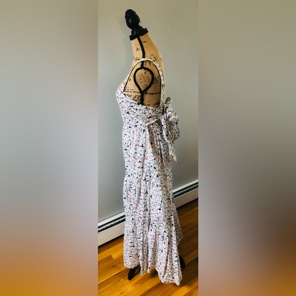 ZARA WHITE & BLACK FLORAL PRINT MAXI DRESS TIE BACK - Picture 2 of 13